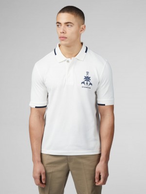 Ben Sherman B by Ben Sherman Sports Club Embroidered Polo Shirts White | EIJRSY-216