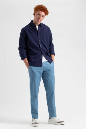 Ben Sherman Beatnik Oxford Slim Taper Garment Dye Chino Pants Blue | UIYTXV-851