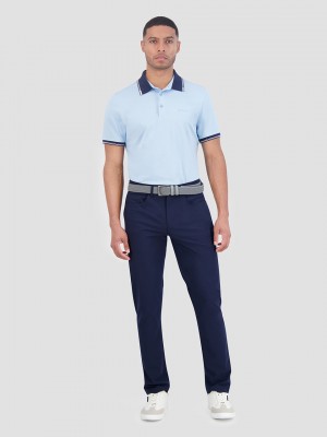 Ben Sherman Checker Rib Air Pique Sports Fit Polo Shirts Blue | JTHNCS-902