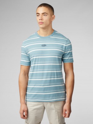 Ben Sherman Fine Stripe T-Shirt Blue | QGBXMF-617