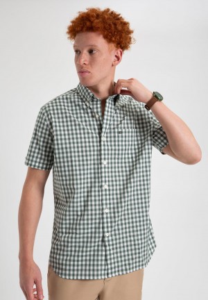 Ben Sherman House Poplin Gingham Shirts Olive | USQWYE-671