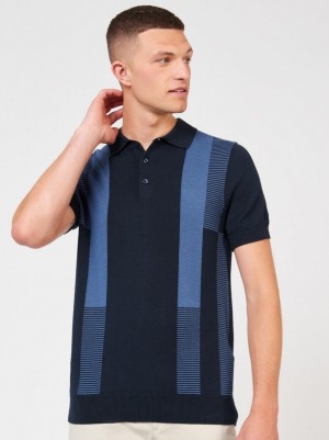 Ben Sherman Intarsia Stripe Polo Neck Sweaters Navy | WSMLDH-689