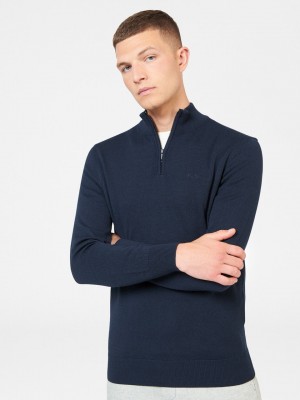 Ben Sherman Merino Half-Zip Knitwear Navy | HSMGET-609