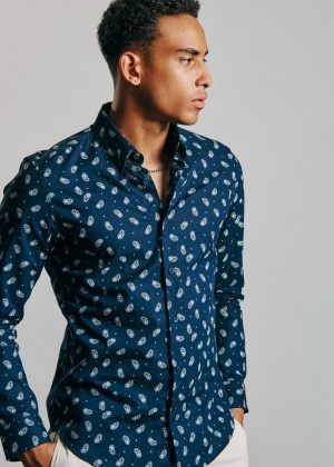 Ben Sherman Micro Paisley Shirts Navy | BGXPIT-108