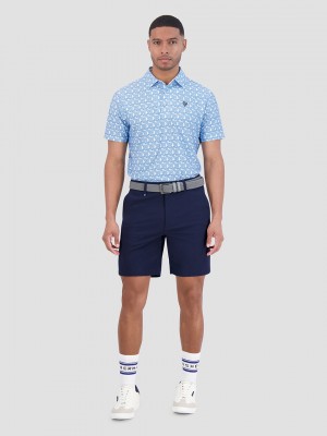 Ben Sherman Psychedelic Helmet Tech Jersey Sports Fit Polo Shirts Blue | LNKPYO-361