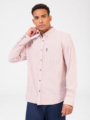 Ben Sherman Recycled Cotton Oxford Stripe Shirts Orange | EQXRUC-149