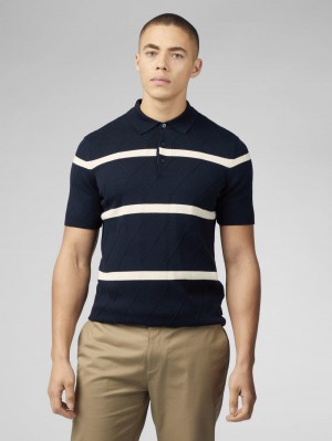 Ben Sherman Signature Argyle Stripe Polo Knitwear Navy | LEZXUB-907