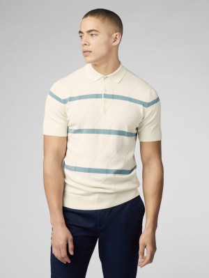 Ben Sherman Signature Argyle Stripe Polo Knitwear White | BMVNPR-650