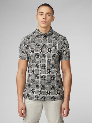 Ben Sherman Signature Checkerboard Paisley Print Shirts Black | WDXYRF-604