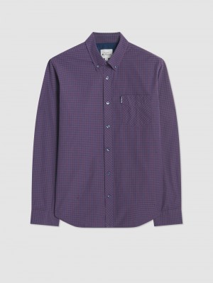 Ben Sherman Signature Gingham Long-Sleeve Shirts Purple | AIHMRU-650