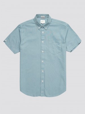 Ben Sherman Signature Organic Short-Sleeve Oxford Shadow Shirts Blue Grey | QDYIAL-128