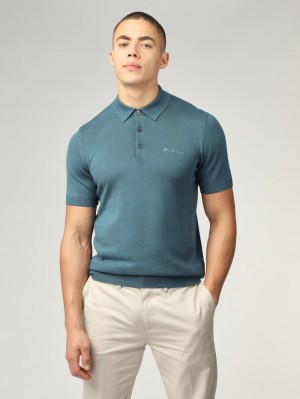 Ben Sherman Signature Short Sleeve Polo Knitwear Turquoise | CLVRJM-685