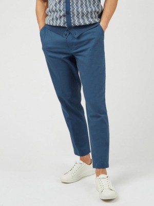 Ben Sherman Signature Slim Taper Linen Pants Blue | ZTDRHU-195