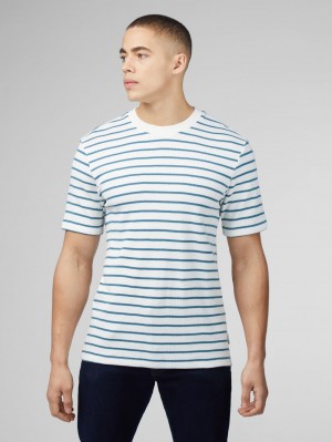 Ben Sherman Signature Waffle Stripe T-Shirt White | CQPVWH-467