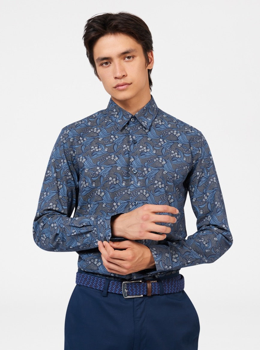 Ben Sherman Art Nouveau Floral Shirts Navy | AGYNTH-523