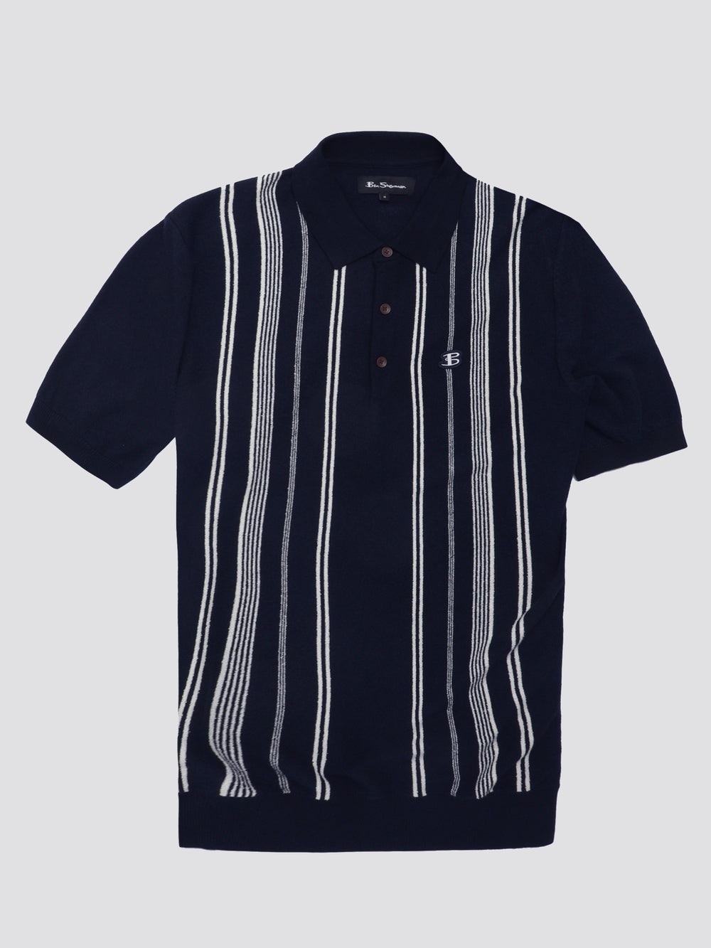 Ben Sherman B by Ben Sherman Crinkle Cotton Stripe Polo Knitwear Navy | SBFDWG-085