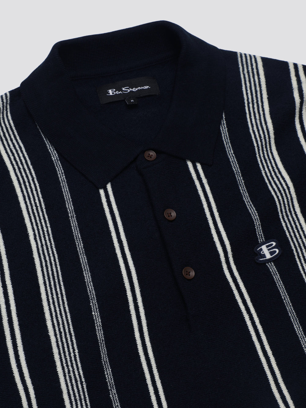 Ben Sherman B by Ben Sherman Crinkle Cotton Stripe Polo Knitwear Navy | SBFDWG-085