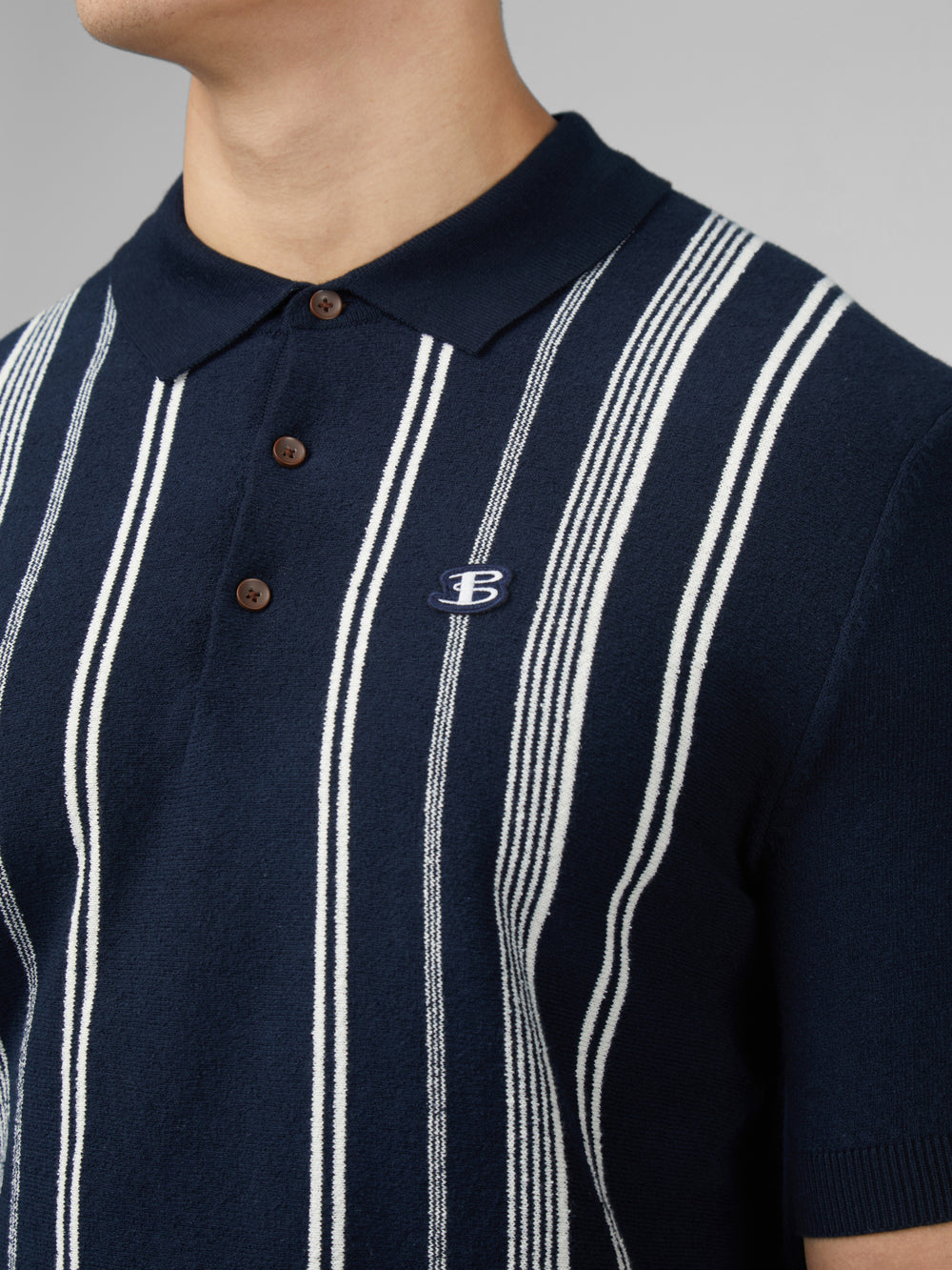 Ben Sherman B by Ben Sherman Crinkle Cotton Stripe Polo Knitwear Navy | SBFDWG-085