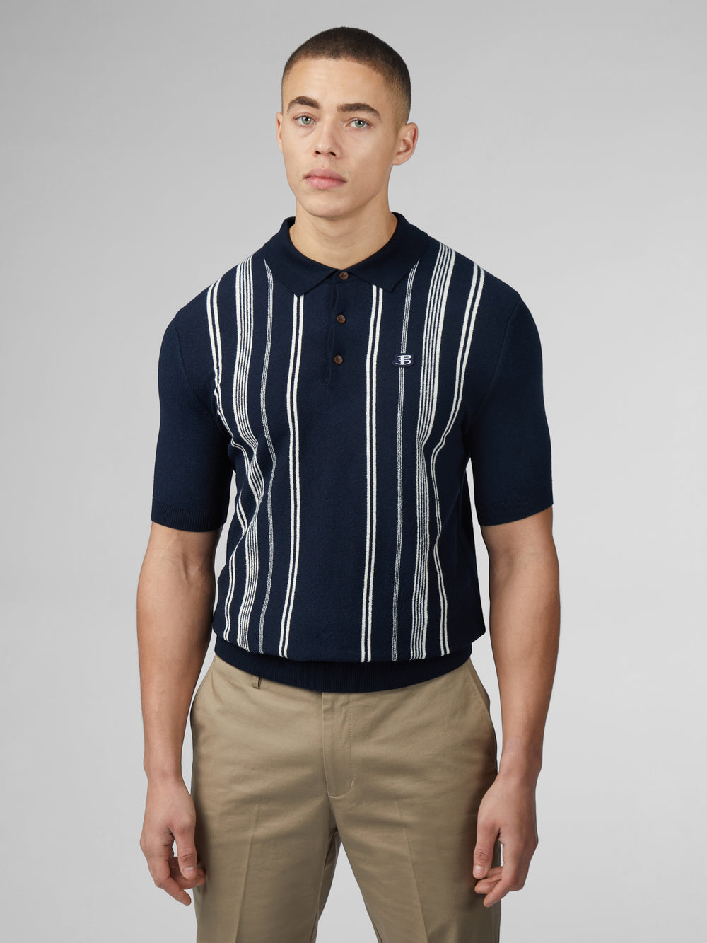 Ben Sherman B by Ben Sherman Crinkle Cotton Stripe Polo Knitwear Navy | SBFDWG-085