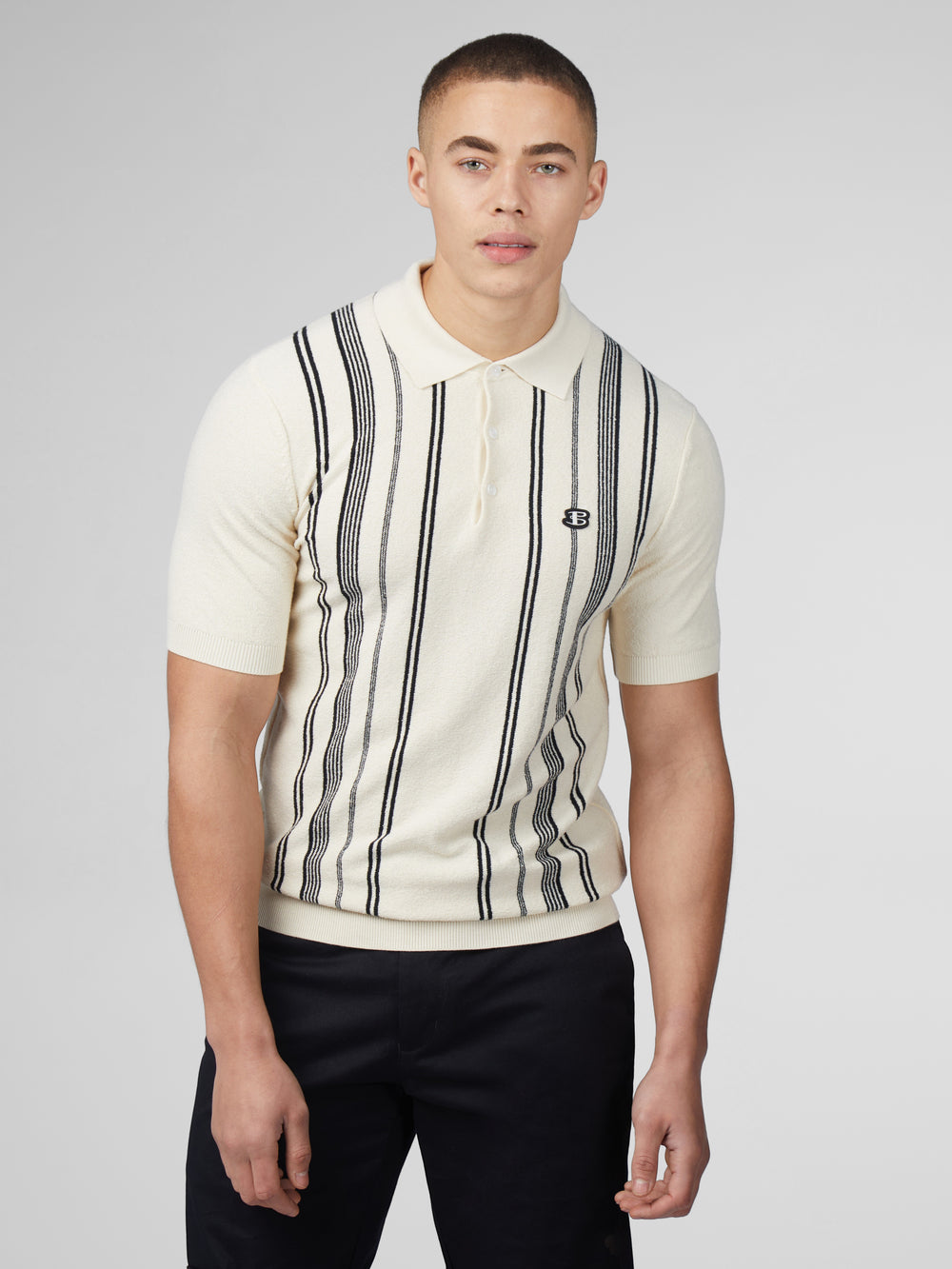 Ben Sherman B by Ben Sherman Crinkle Cotton Stripe Polo Knitwear White | TGOSAP-385