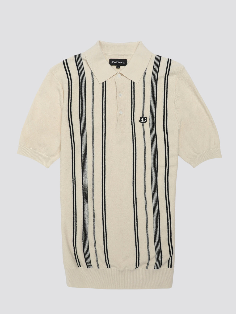 Ben Sherman B by Ben Sherman Crinkle Cotton Stripe Polo Knitwear White | TGOSAP-385