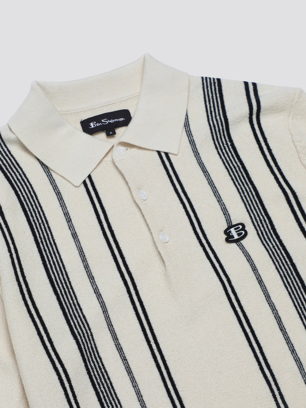 Ben Sherman B by Ben Sherman Crinkle Cotton Stripe Polo Knitwear White | TGOSAP-385