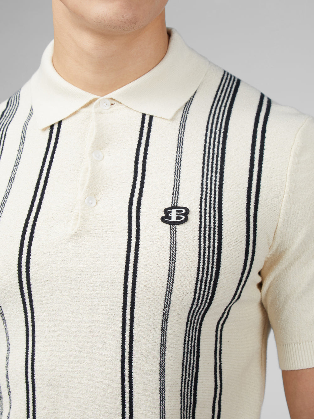 Ben Sherman B by Ben Sherman Crinkle Cotton Stripe Polo Knitwear White | TGOSAP-385