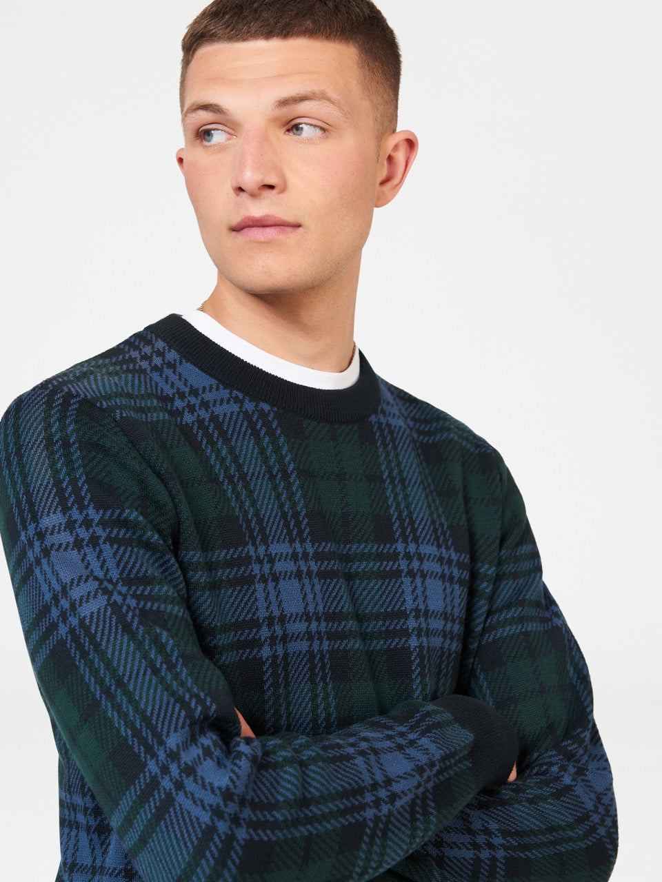 Ben Sherman Blackwatch Check Crewneck Knitwear Black | COIWHX-172