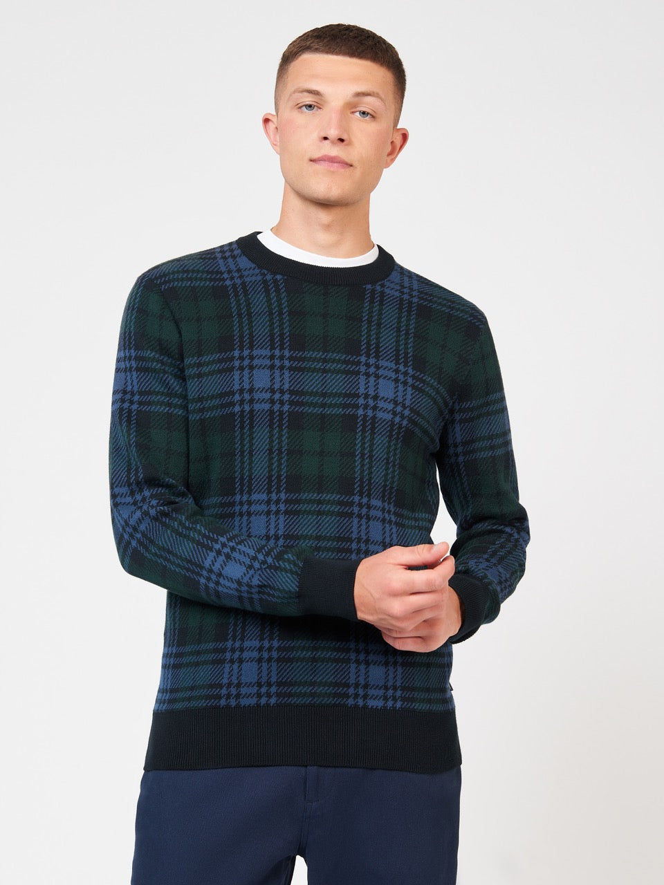 Ben Sherman Blackwatch Check Crewneck Knitwear Black | COIWHX-172