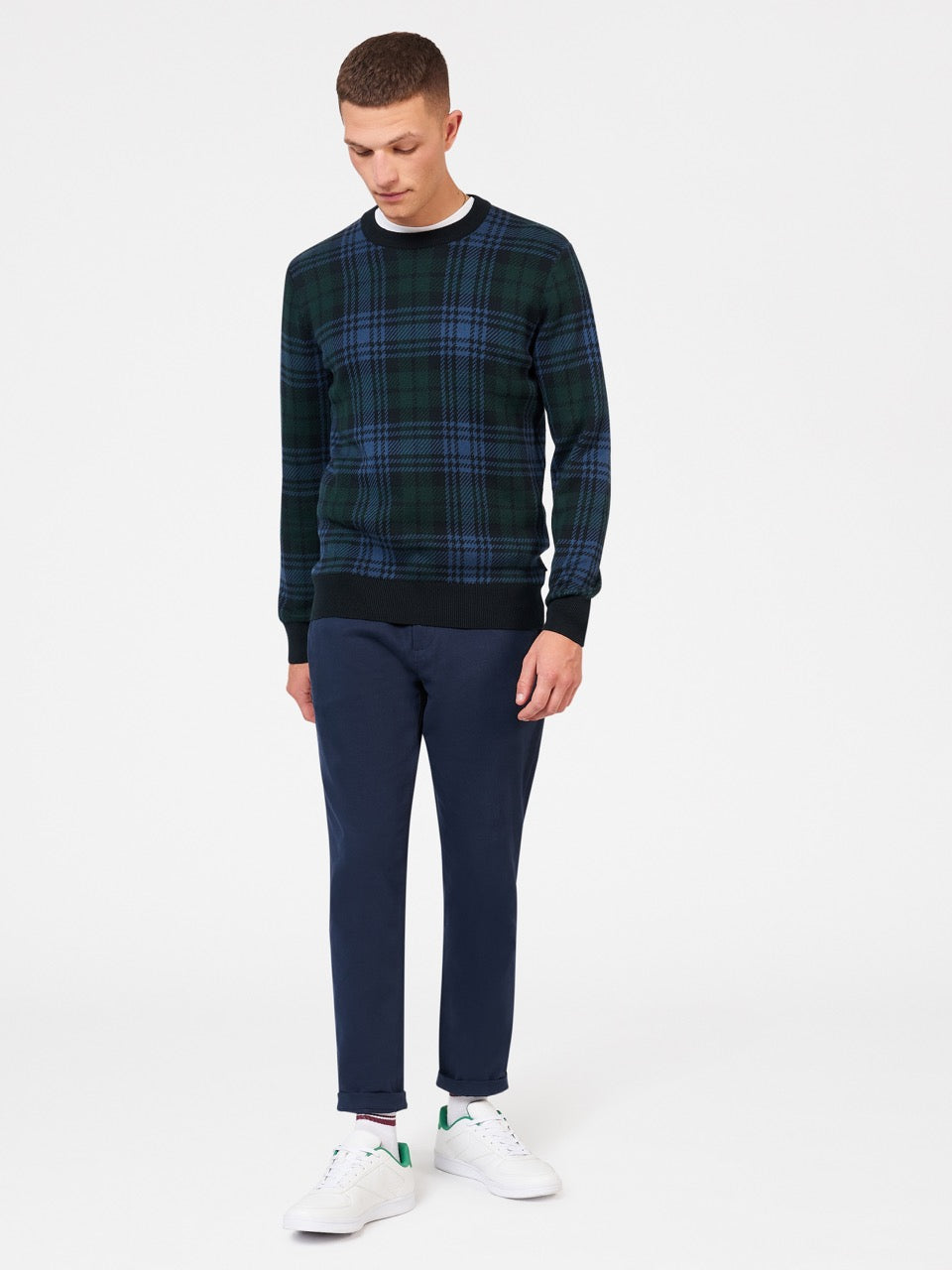 Ben Sherman Blackwatch Check Crewneck Knitwear Black | COIWHX-172