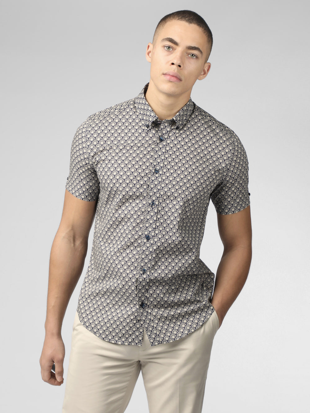 Ben Sherman Block Geo Shirts Grey | GJEYCV-573