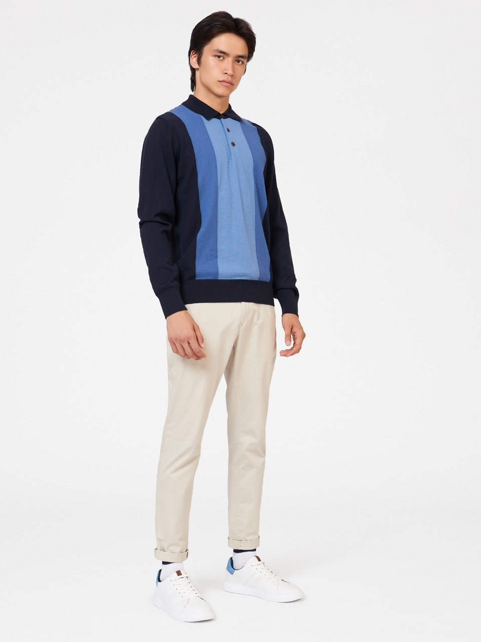 Ben Sherman Block Stripe Merino Polo Neck Sweaters Navy | KHBNYA-083