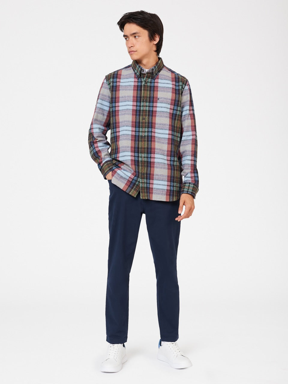 Ben Sherman Brushed Multicolour Check Oxford Shirts Blue | SNFOKY-216