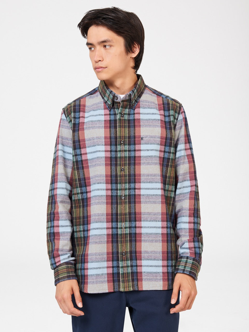 Ben Sherman Brushed Multicolour Check Oxford Shirts Blue | SNFOKY-216