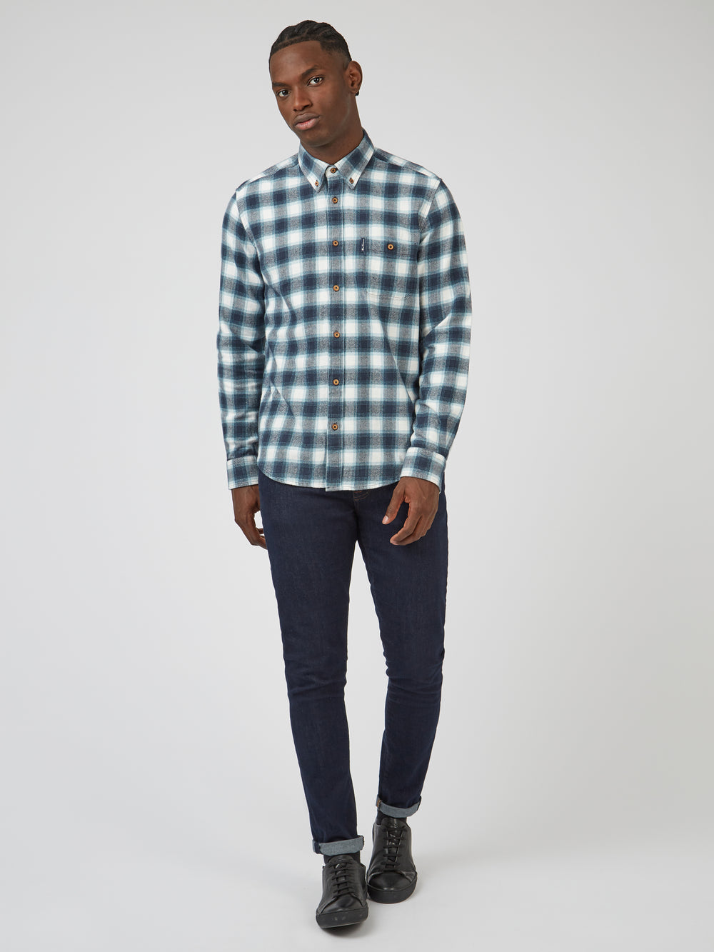 Ben Sherman Brushed Ombre Check Flannel Shirts Green | YBXUHF-249