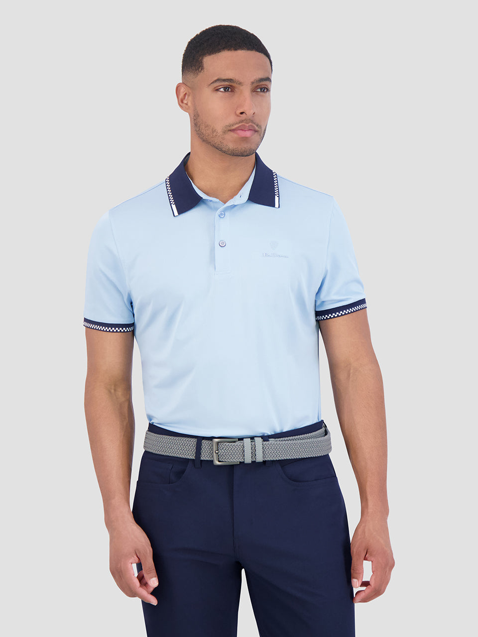 Ben Sherman Checker Rib Air Pique Sports Fit Polo Shirts Blue | JTHNCS-902