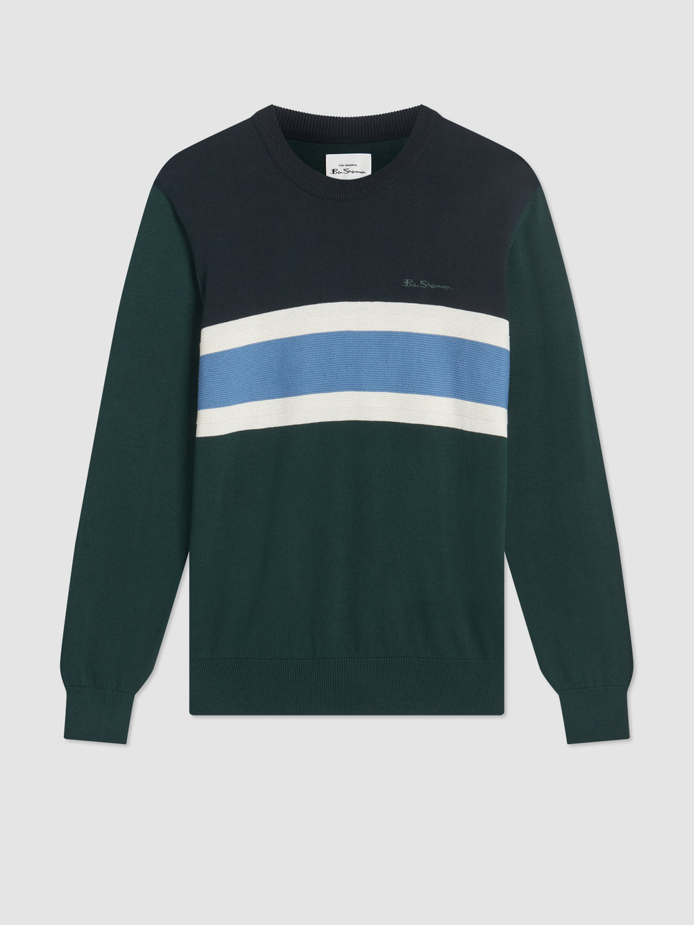 Ben Sherman Chest Stripe Crewneck Knitwear Dark Green | VXJPHE-867