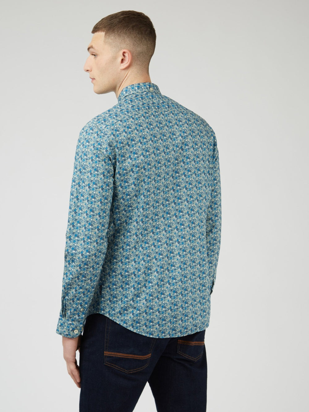 Ben Sherman Floral Print Long-Sleeve Shirts Blue Grey | EFHNIM-879