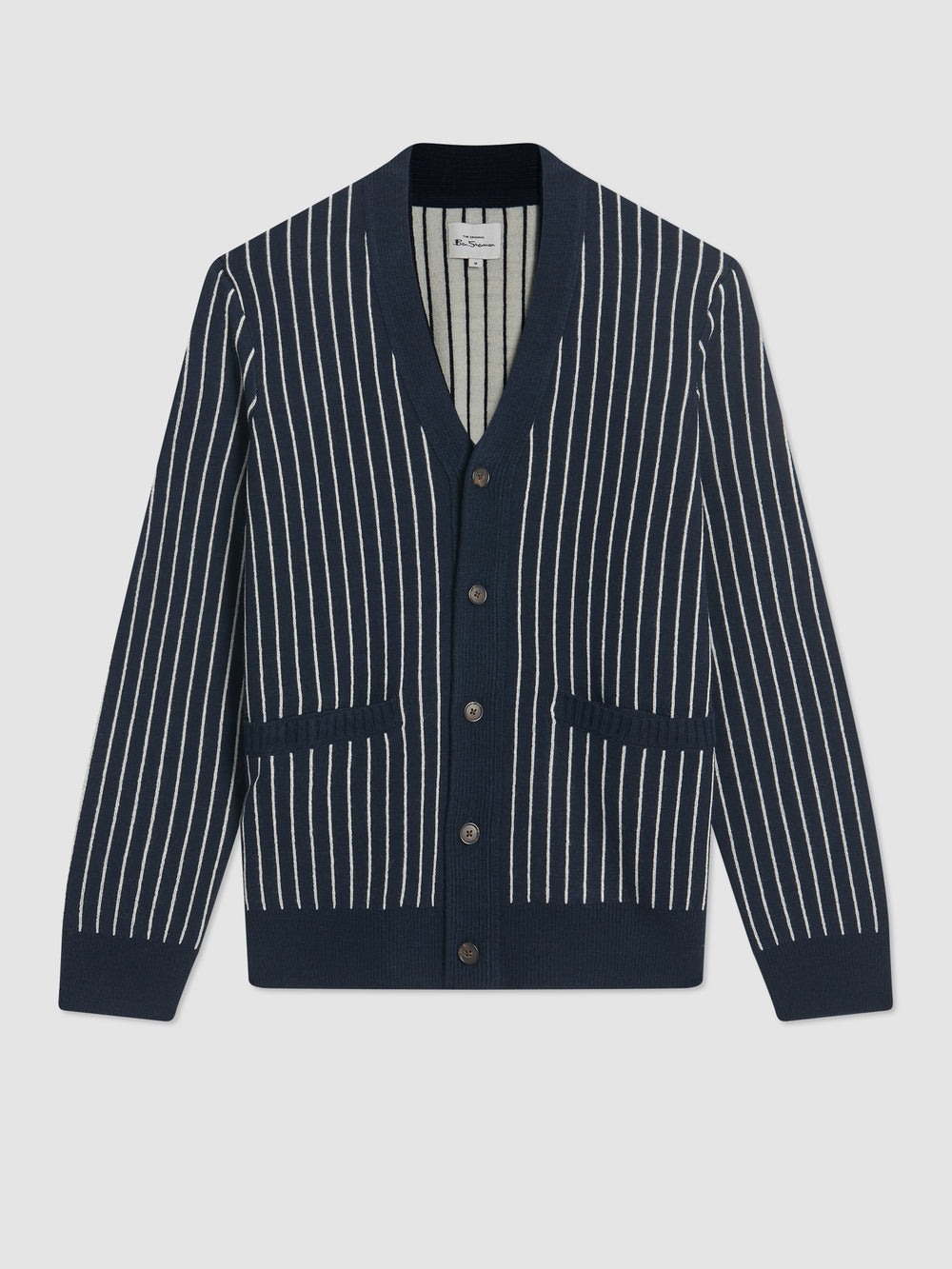 Ben Sherman Jacquard Stripe Cardigan Knitwear Navy | DIGCFY-236