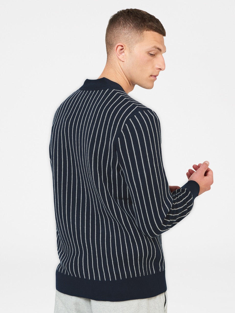 Ben Sherman Jacquard Stripe Cardigan Knitwear Navy | DIGCFY-236