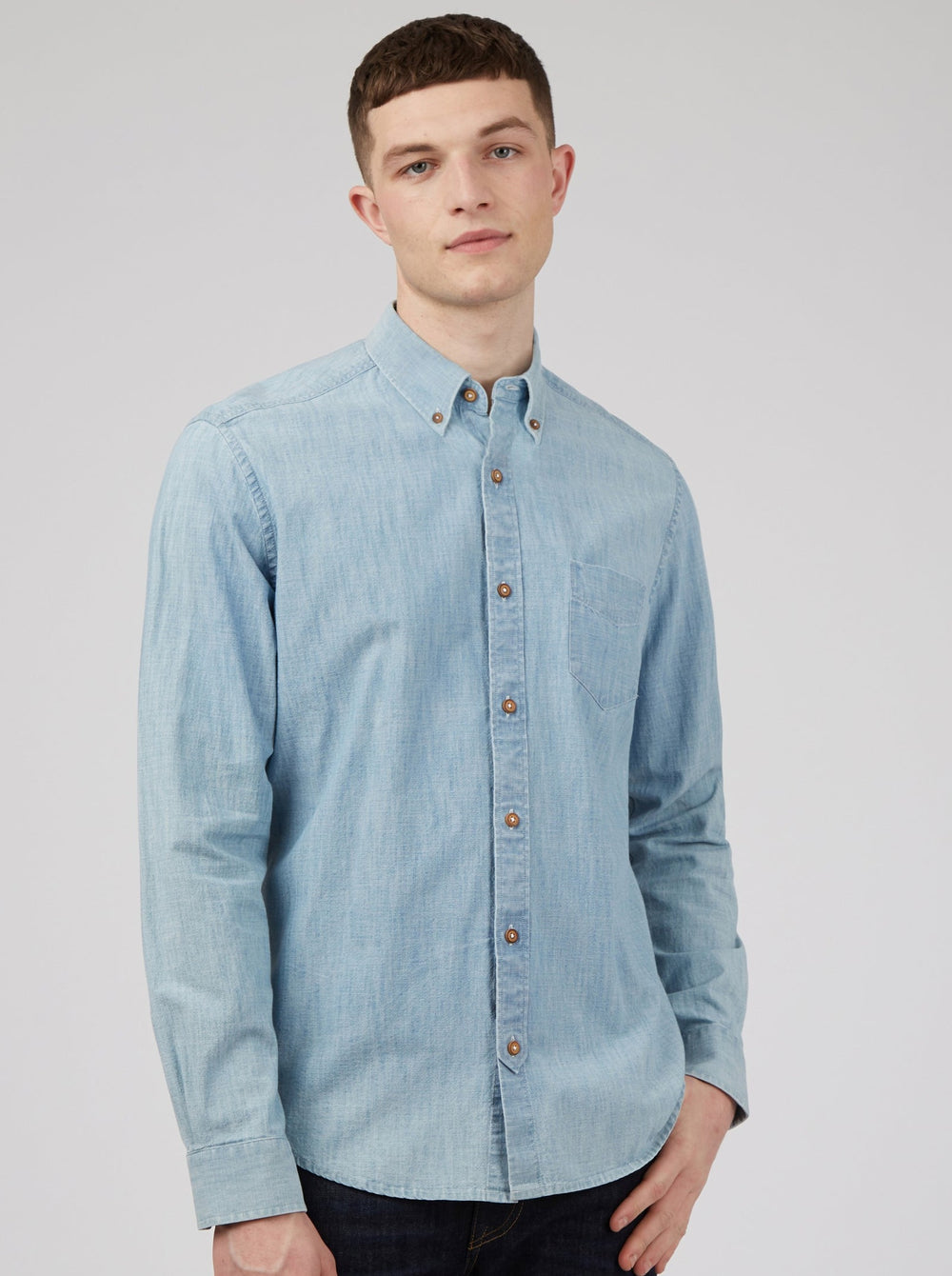 Ben Sherman Long-Sleeve Chambray Shirts Blue / Navy | XVJCQY-290