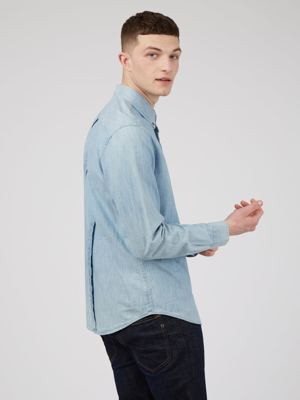 Ben Sherman Long-Sleeve Chambray Shirts Blue / Navy | XVJCQY-290