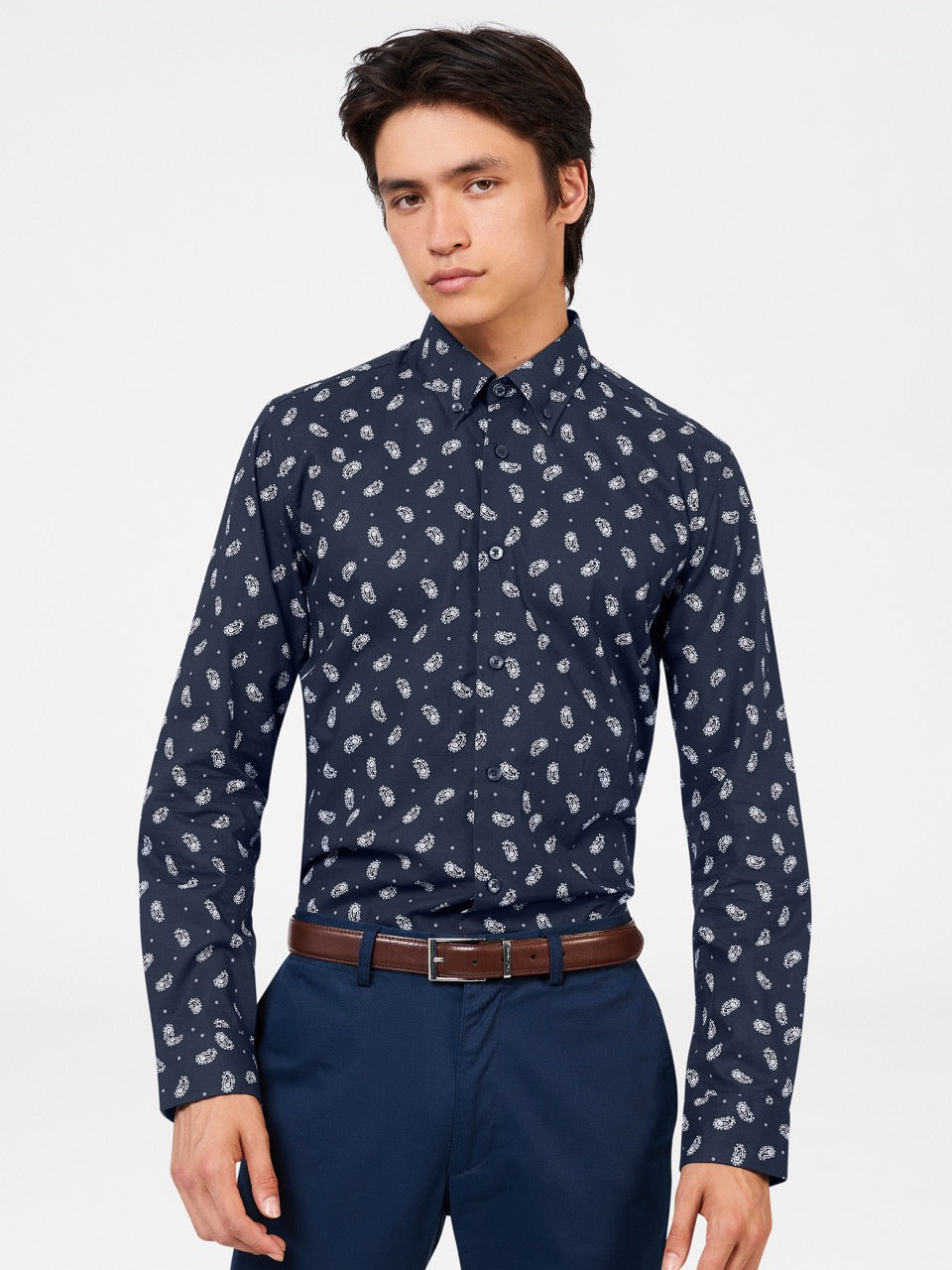 Ben Sherman Micro Paisley Shirts Navy | BGXPIT-108