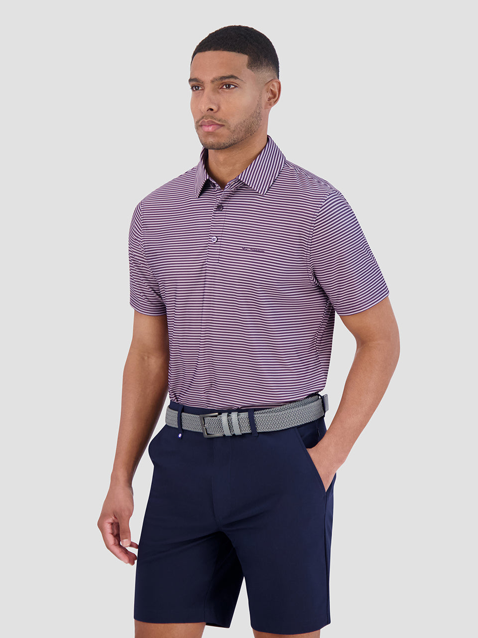 Ben Sherman Mini Stripes Tech Jersey Sports Fit Polo Shirts Purple | CSPZXA-973