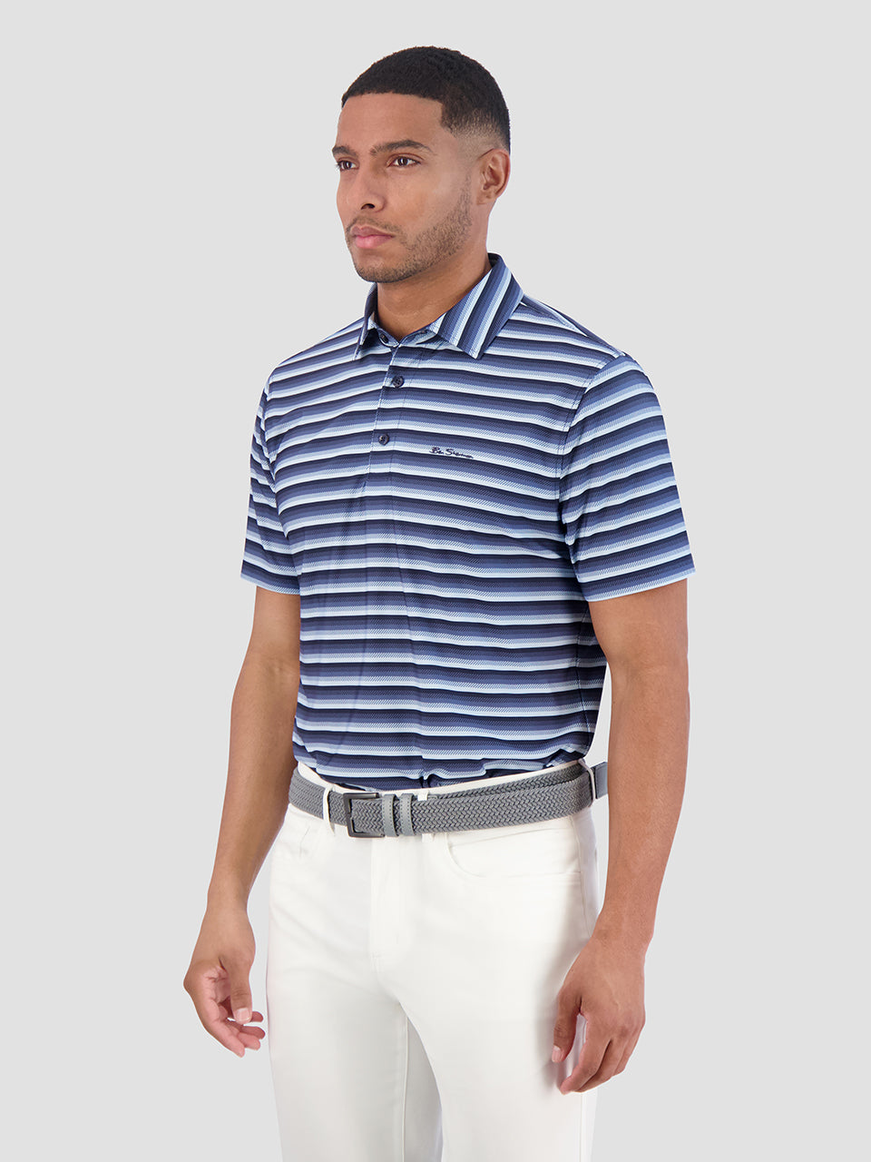 Ben Sherman Multi Stripe Tech Jersey Sports Fit Polo Shirts Navy | CHIJYZ-659