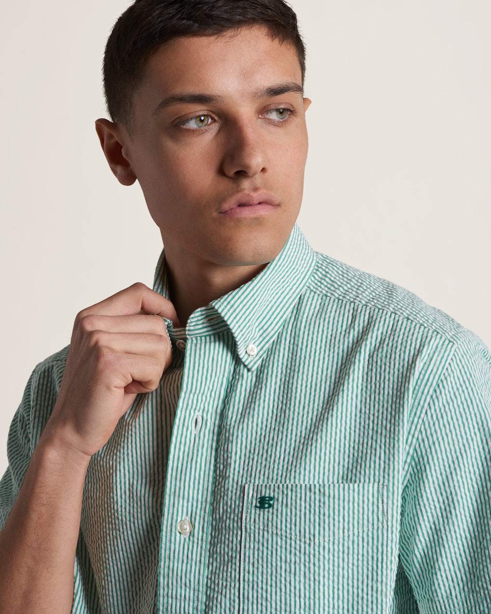 Ben Sherman Seersucker Bengal Stripe Shirts Green | KSRFOL-136