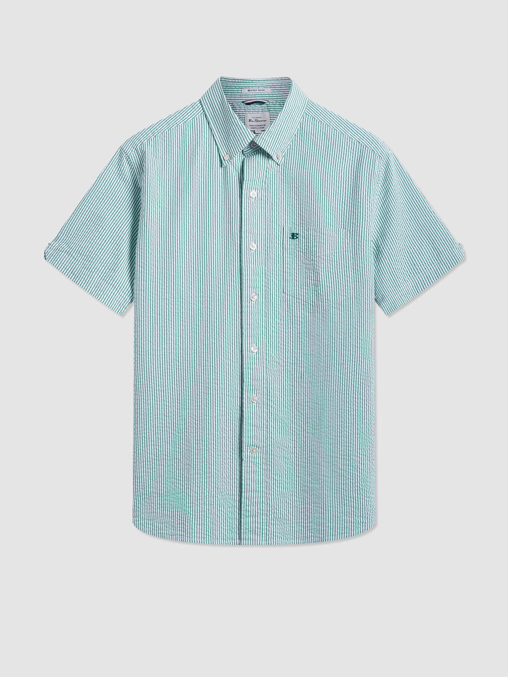 Ben Sherman Seersucker Bengal Stripe Shirts Green | KSRFOL-136