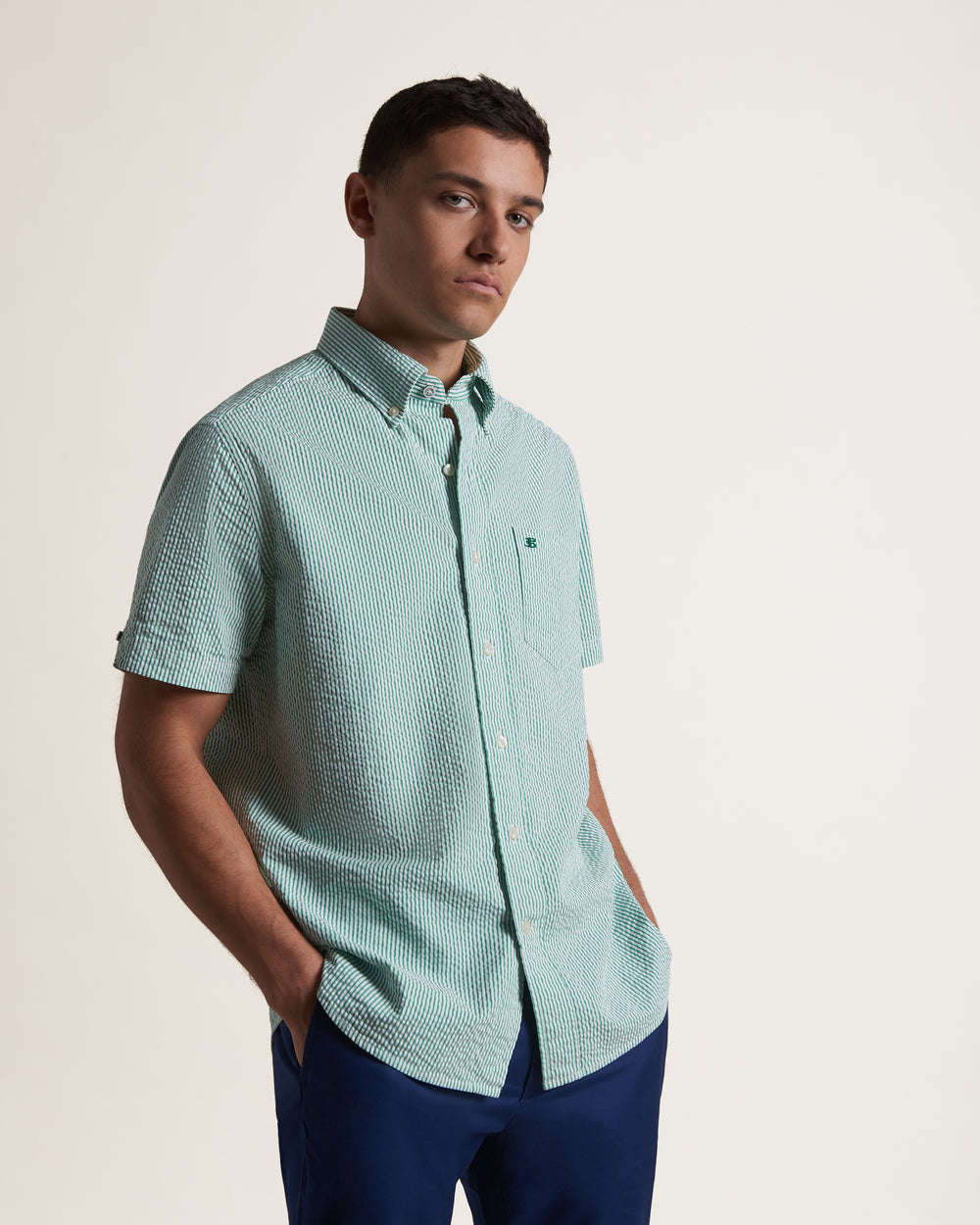 Ben Sherman Seersucker Bengal Stripe Shirts Green | KSRFOL-136