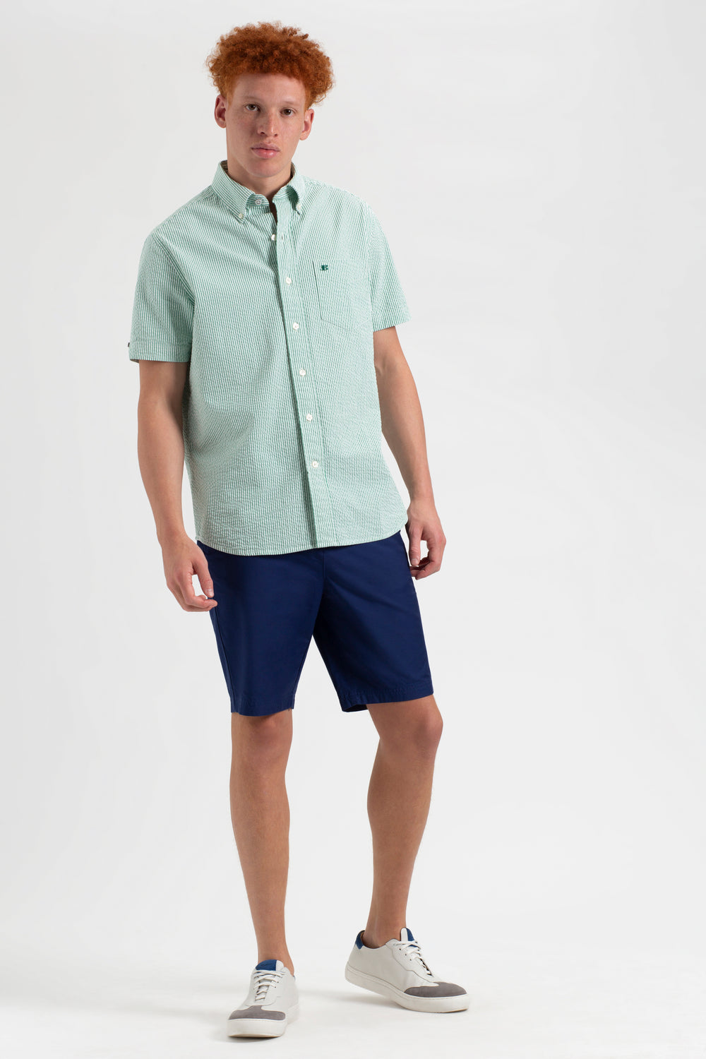 Ben Sherman Seersucker Bengal Stripe Shirts Green | KSRFOL-136