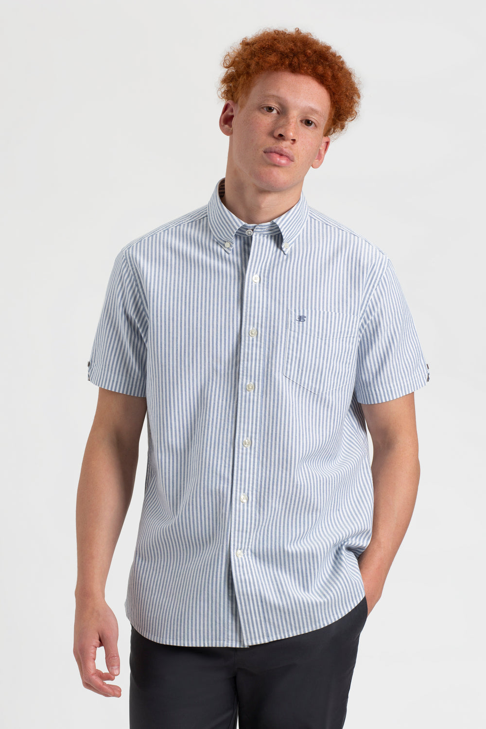 Ben Sherman Short Sleeve Brighton Oxford Organic Bengal Stripe Shirts Indigo Stripes | IZEVDR-176